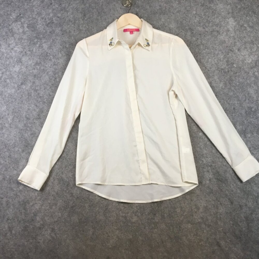 Catherine Malandrino Top 6 Blouse Shirt Ivory Embellished Jewel Studded Button
